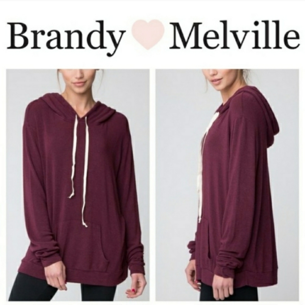 CLEARANCE 3/$15 Brandy Melville Burgundy Red Layla Oversized Hooded Sweater OS